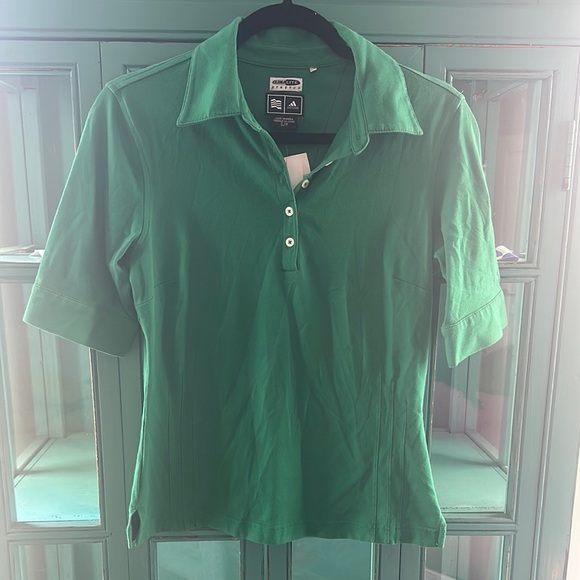 Adidas Green Button Down Climalite Stretch Polo Shirt - Picture 1 of 11